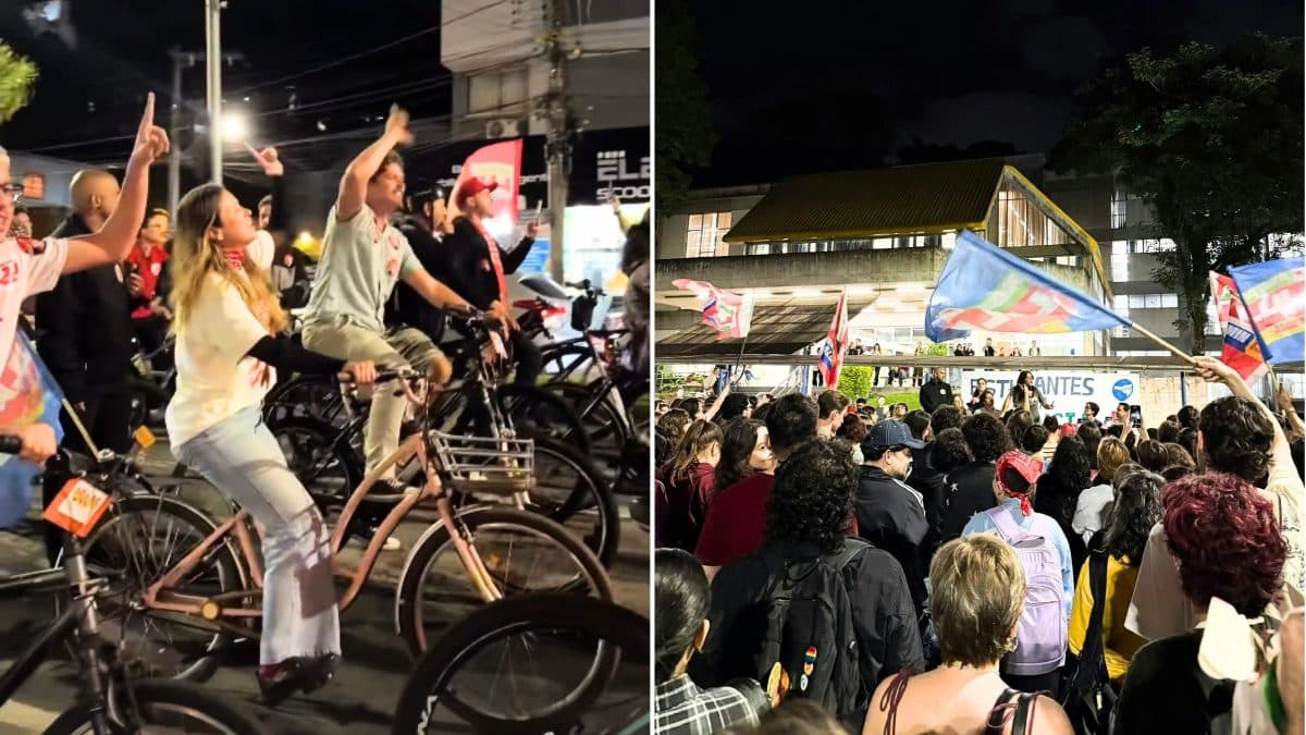 Aos gritos de 'quebra o sigilo', ciclistas e lideranças de esquerda fazem ato em apoio a Lula no centro de Blumenau
