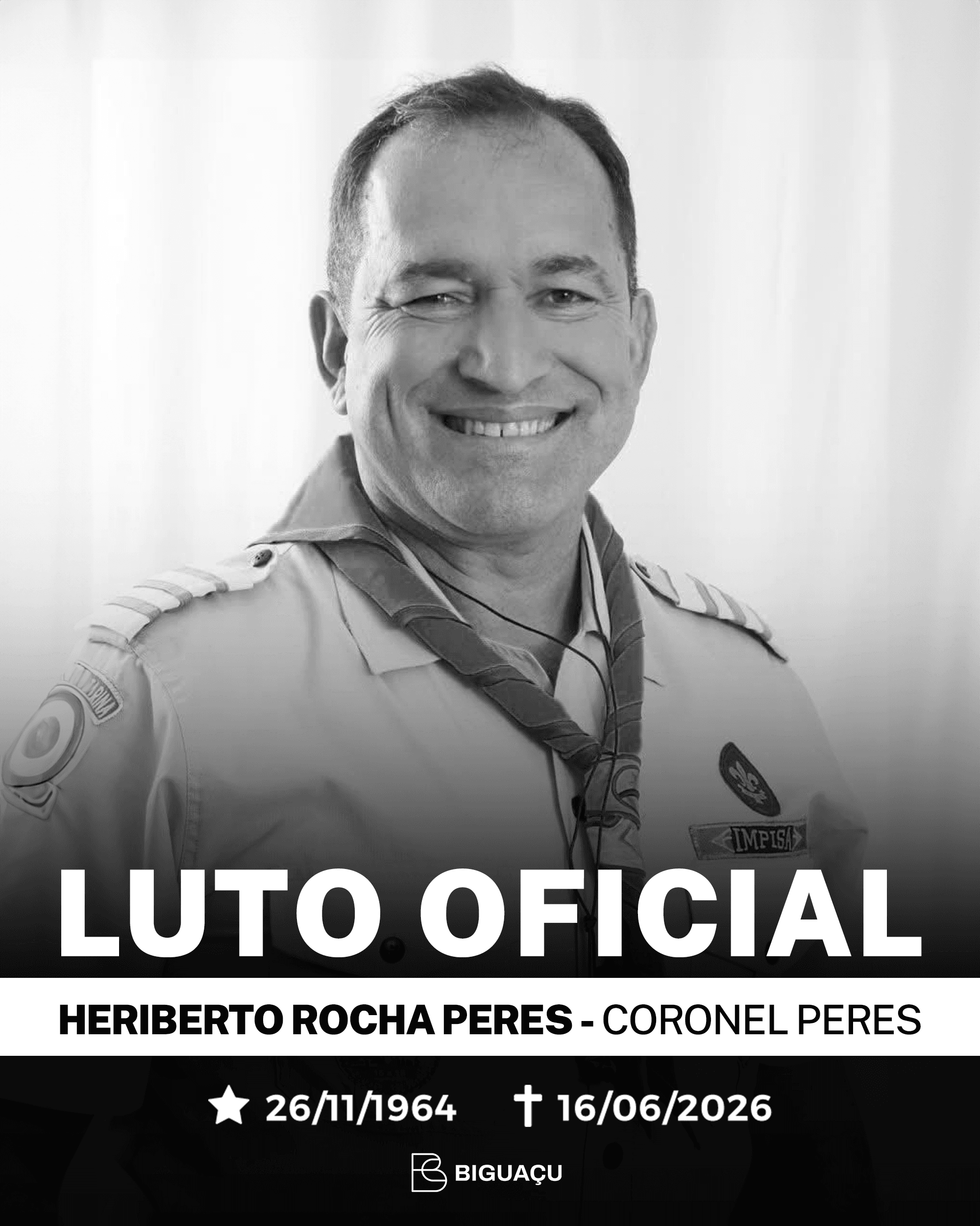 Biguaçu decreta luto de três dias pela morte do coronel Heriberto Rocha Peres, militar de destacada atuação na região