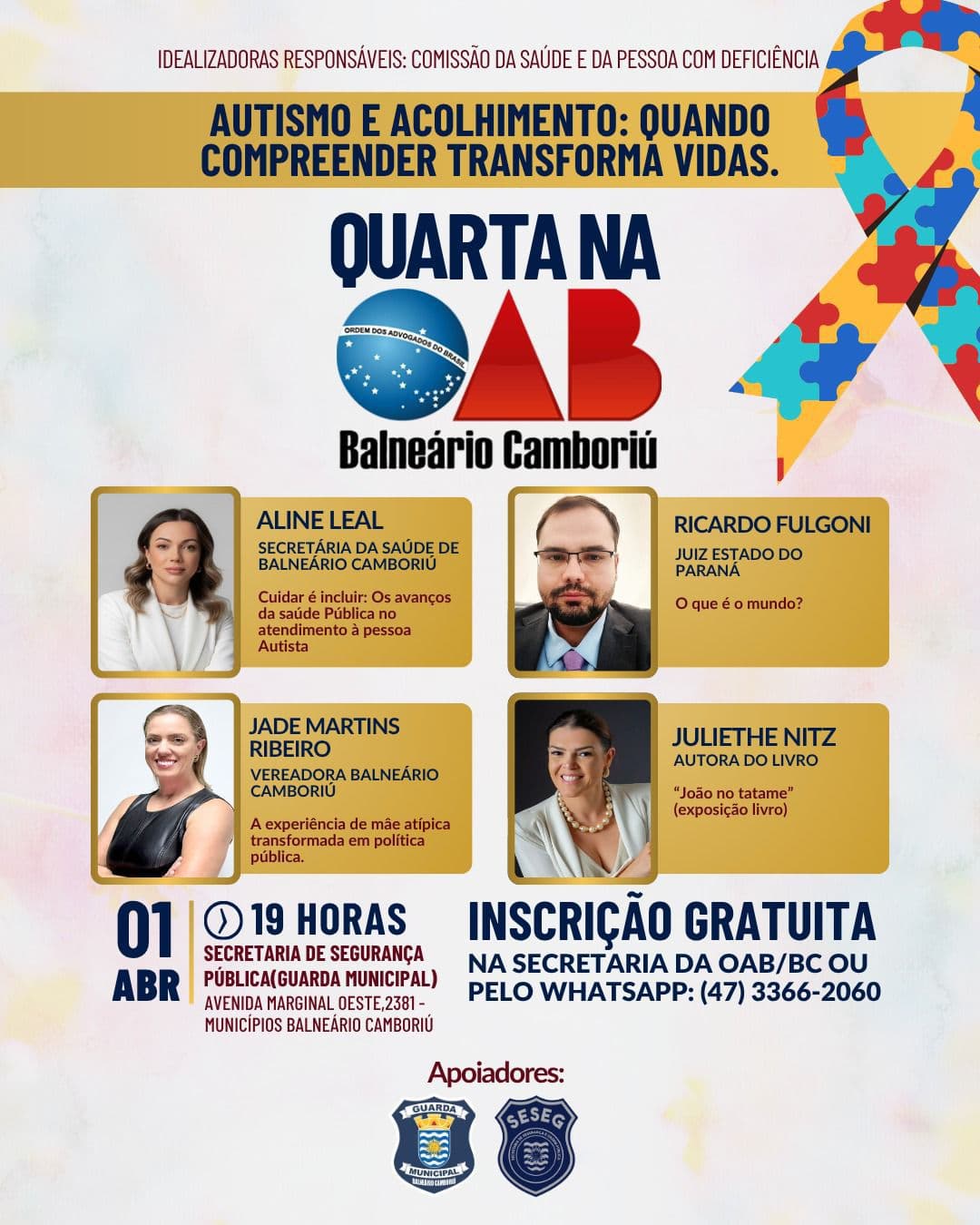 Evento sobre autismo e acolhimento a famílias será realizado em Balneário Camboriú