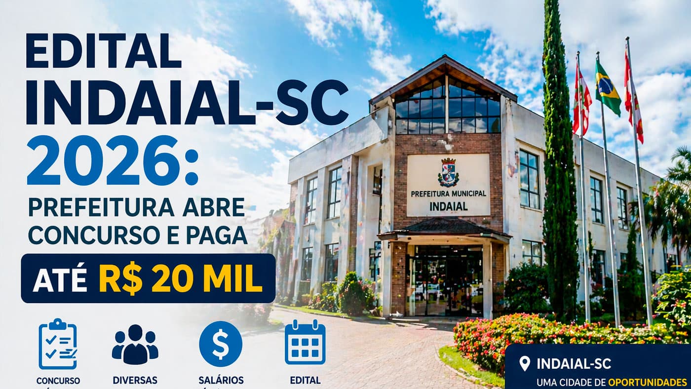 Edital Indaial-SC 2026: Prefeitura abre concurso e paga até R$ 20 mil